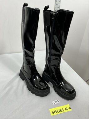 Womans New Teaieui Knee High Platform Moto Boots Size 8 Black